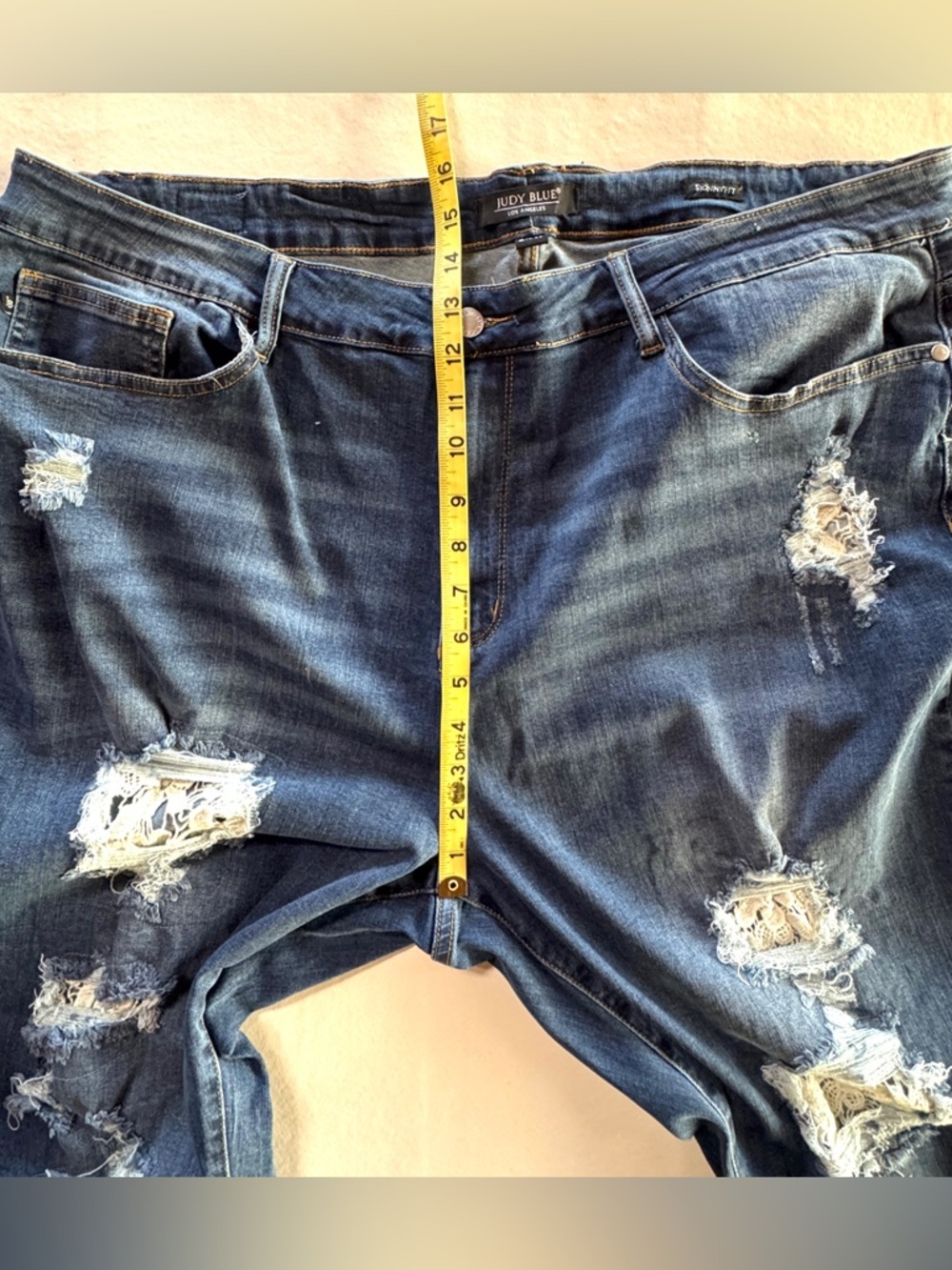Judy Blue Jeans Distressed Lace Patch Skinny Mid Rise Denim Stretch JB8463 (24W) - Picture 7 of 17